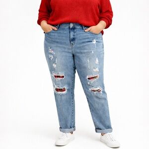 Lane Bryant Boyfriend Jeans Signature Fit Mid-rise 18 Distressed Flannel